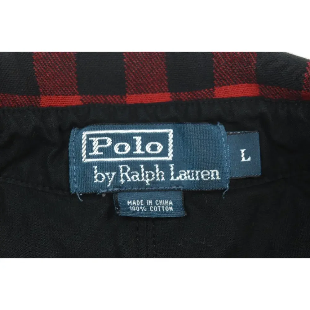 Vintage Polo Ralph Lauren Popover Flannel Work Shirt Mens Large Buffalo Plaid